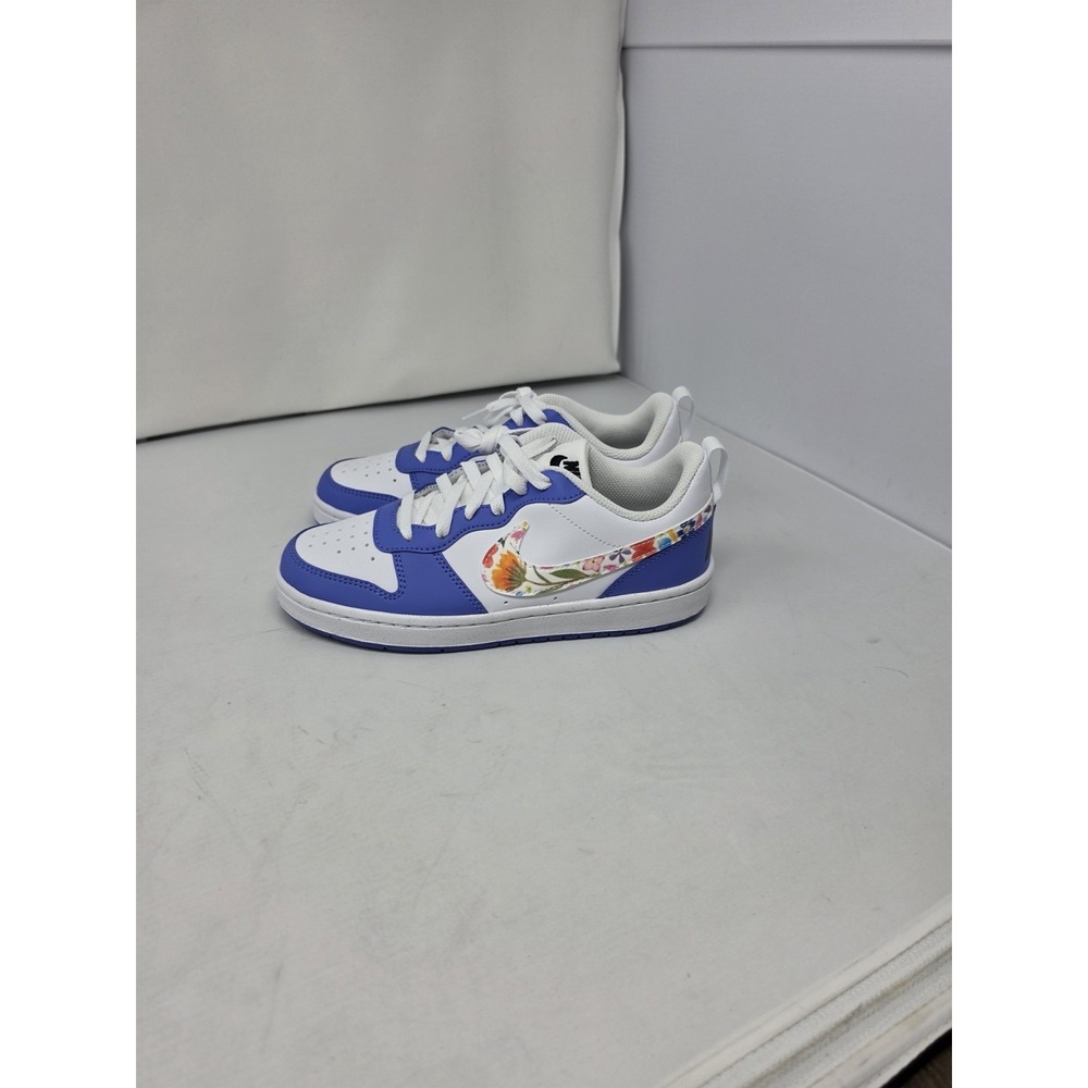 Nike Girls Size 4Y Shoes White Blue Floral Swoosh Low Top Sneakers IQ0878-100